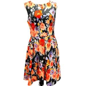 Betsey Johnson Dress  Size 8 Blue Orange Floral Stretch in excellent condition